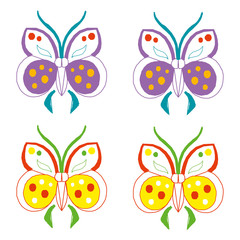 Colorful butterflies logos set. Vector illustration.