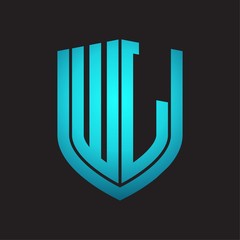 WL Logo monogram with emblem shield design isolated with blue colors on black background