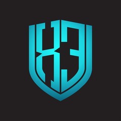 XE Logo monogram with emblem shield design isolated with blue colors on black background