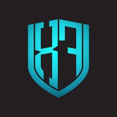 XF Logo monogram with emblem shield design isolated with blue colors on black background