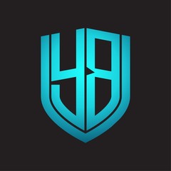 YB Logo monogram with emblem shield design isolated with blue colors on black background