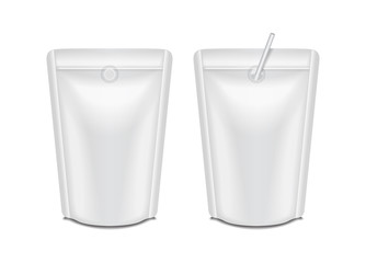 Blank foil milk or juice pack set. Pouch sachet bag packaging for branding