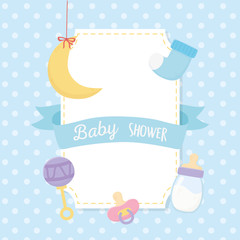 baby shower, moon sock rattle bottle and pacifier blue decoration