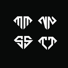diamond initial black white luxury MM NN SS TT logo icon design vector	
