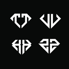 diamond initial black white luxury TT VV XX ZZ Logo icon design vector