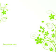 abstract green background with leaves and flowers
