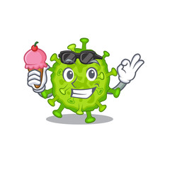 cartoon character of virus corona cell holding an ice cream