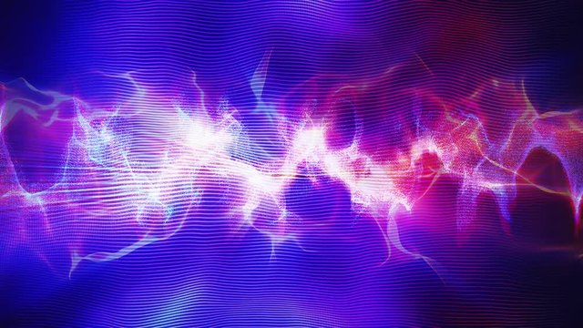 Purple Red Audio Wave Particles and 3D Grids Background Loop