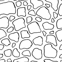 Stones handdrawn seamless black and white pattern. Vector illustration.