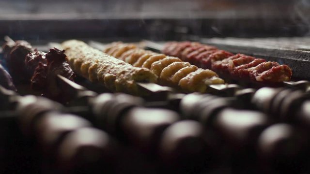 Lula Kebab BBQ on the grill, grill. Stuffing on a skewer.