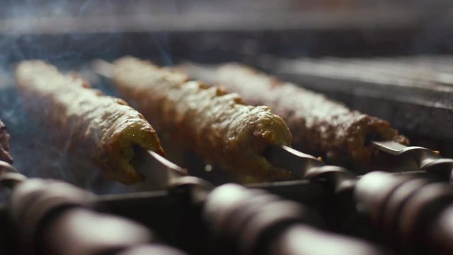 Lula Kebab BBQ on the grill, grill. Stuffing on a skewer.