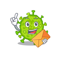 Fototapeta premium Cute face virus corona cell mascot design with envelope