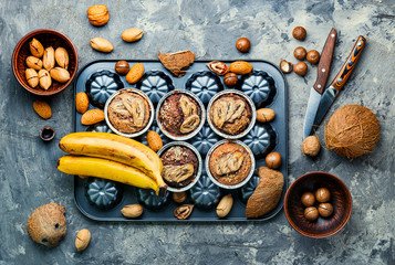 Banana muffins with nuts.