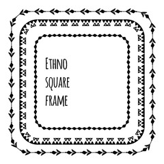 Set of black silhouette square flat tribal frames from branches, flowers and berries. Natural herbal border. Floral vector template for invitation, greeting cards and your creativity.