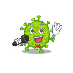 Cute virus corona cell sings a song with a microphone