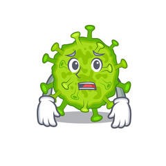 Cartoon picture of virus corona cell showing anxious face