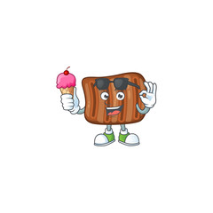 cartoon character of roasted beef enjoying an ice cream