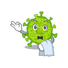 A design of virus corona cell cartoon character working as waiter