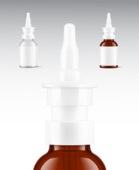 Bottles for nasal drops. Vector illustration on grey background. Ready for your design. EPS10. 