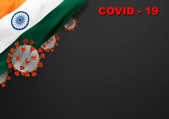 corona virus COVID-19 microscopic virus corona virus disease 3d illustration india map india flag infected india