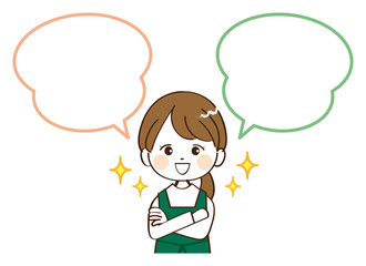 女性、店員、吹き出し、笑顔