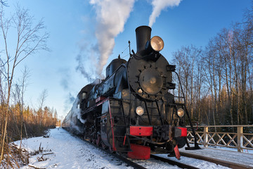 Ruskeala express vintage train in Karelia