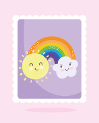 cute stamps, sun and clouds decoration cartoon design