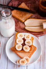 Fresh toast with salted caramel and banana.