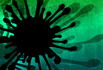 Image of Flu COVID-19 virus cell under the microscope on the blood.Coronavirus Covid-19 outbreak influenza background.Pandemic medical health risk concept with disease cell as a 3D render.illustration