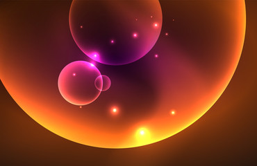 Neon shiny transparent glowing circles with light effects. Techno futuristic vector abstract background For Wallpaper, Banner, Background, Card, Book Illustration, landing page