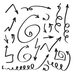 Black doodle arrows collection on white background. Pointer, arrow, cursor choosing icon. next web page symbol