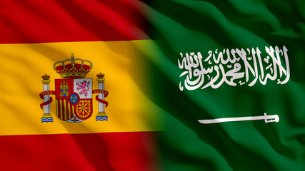 Waving Spain and Saudi Arabia Flags
