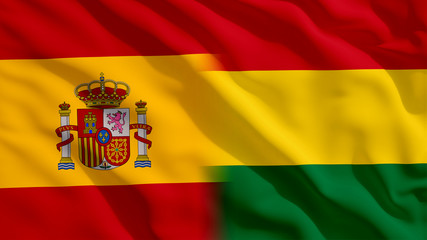 Waving Spain and Bolivia Flags