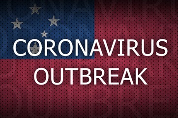 Samoa flag and Coronavirus outbreak inscription. Covid-19 or 2019-nCov virus