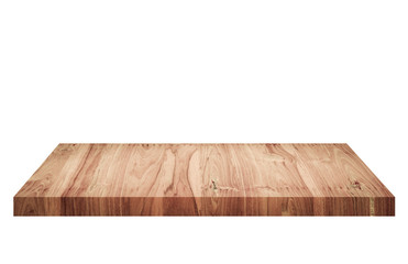 Empty brown old wooden shelf isolated on white background. for montage of your product