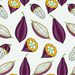 Cacao fruts colorful seamless pattern on grey art design stock vector illustration for web, for print, product design, cover