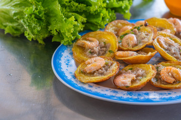 Banh Khot- Vietnamese tiny shrimp pancake served with vegetables