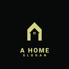 gold house with letter a logo initial design