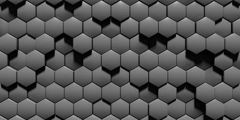 Grey geometry Hexagonal Abstract Background. Surface hexagon pattern 3D Rendering.