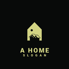 gold house with letter a logo initial design