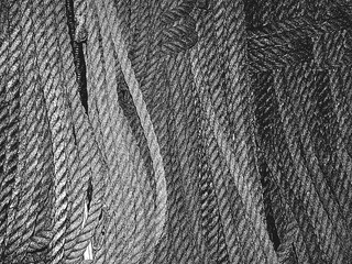 Distress grunge vector texture of wicker rope. Black and white background.