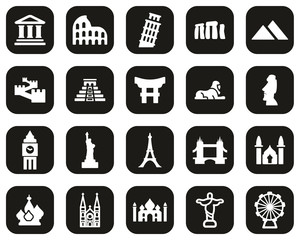 Landmarks Of The World Icons White On Black Flat Design Set Big