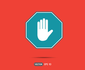 Stop hand octagonal sign for prohibited activities, logo Vector illustration