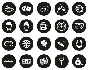 Las Vegas City & Culture Icons White On Black Flat Design Circle Set Big