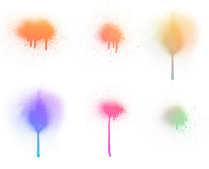 Set of 6 colorful paint spray and stains isolated on white background