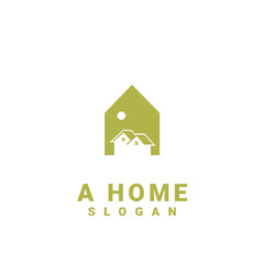 gold house with letter a logo initial design