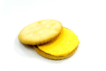 Sandwich cracker on white background