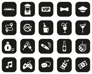 Limousine Or Limousine Service Icons White On Black Flat Design Set Big
