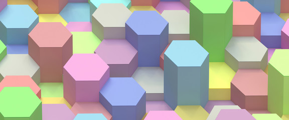 Fototapeta premium 3D rendering of a decorative panel from multi-colored hexagons. Background and texture