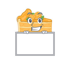 Fototapeta na wymiar Smiley cheesecake orange cartoon character style bring board